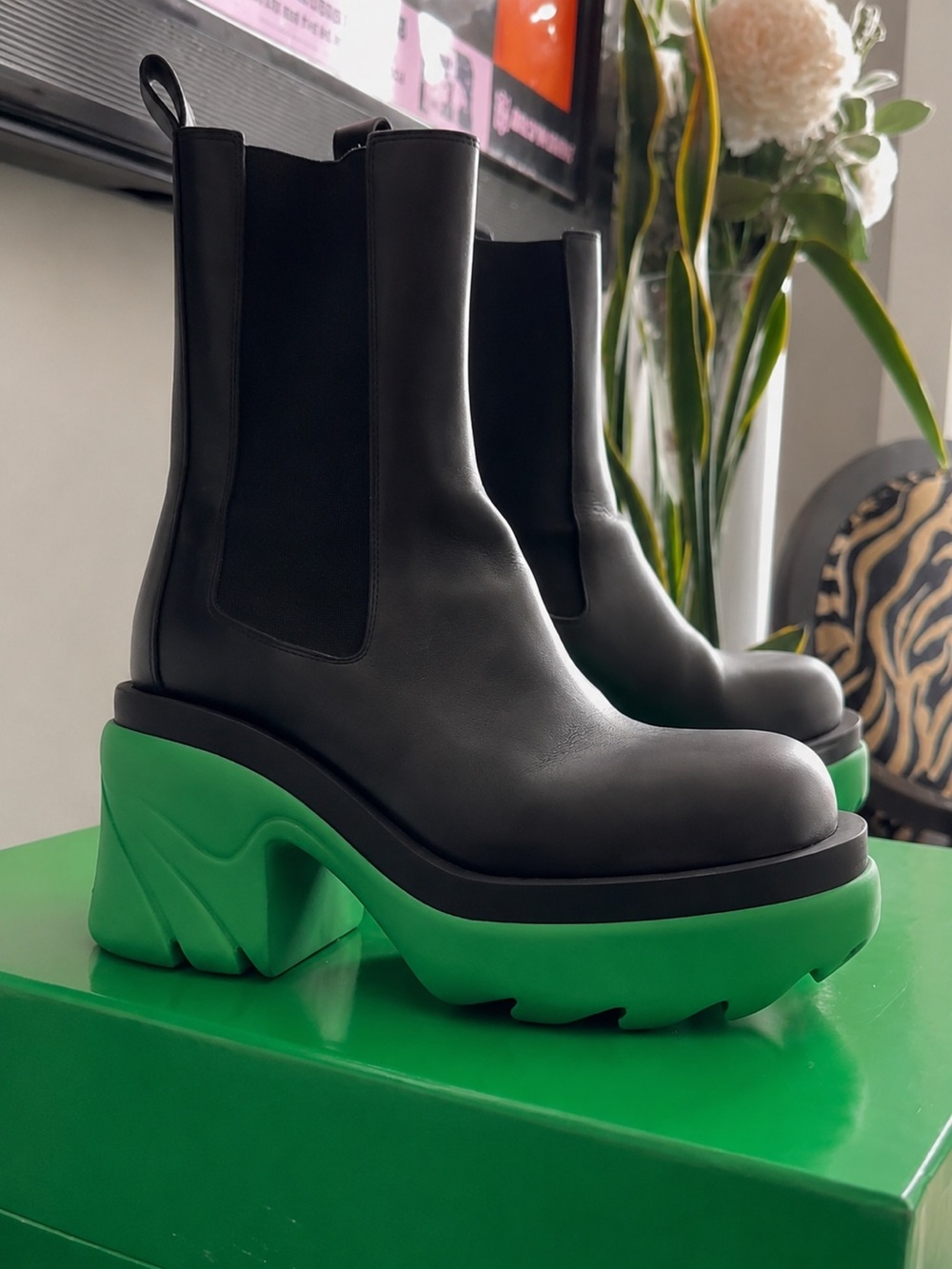 Bottega Veneta Flash Ankle Boots Black Grass Green Size 36 Rare